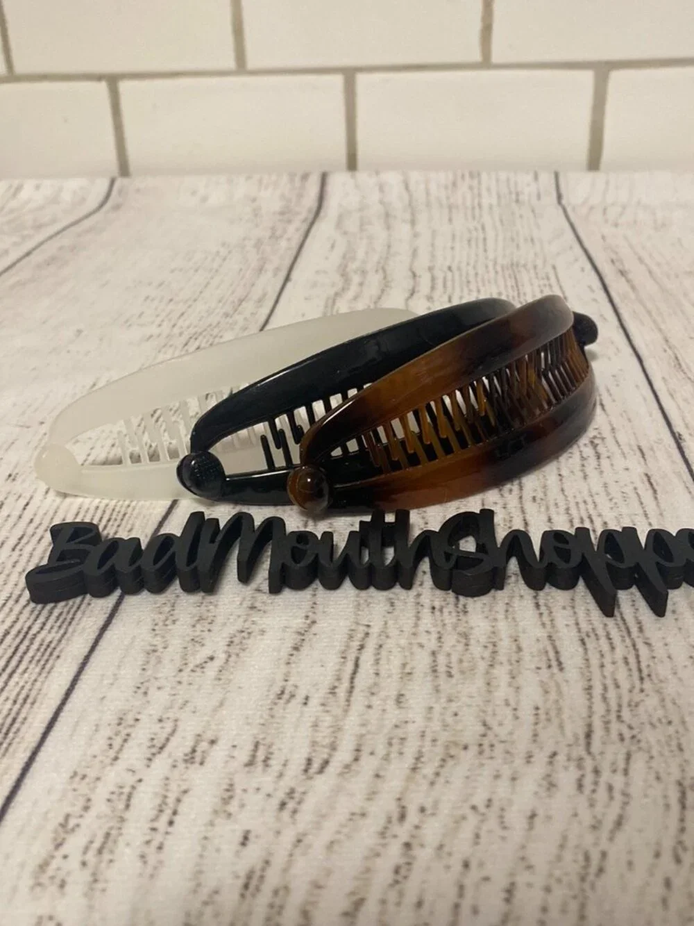 Set of 3 Women's Banana Hair Clips - Black White Tortoise